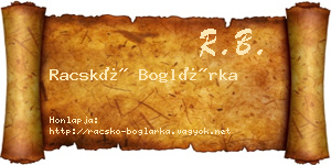 Racskó Boglárka névjegykártya